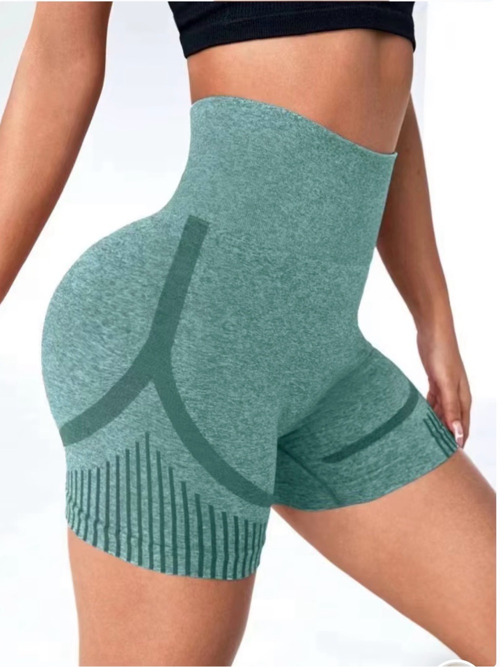 High-Waist Seamless Mint Green Women's Shorts